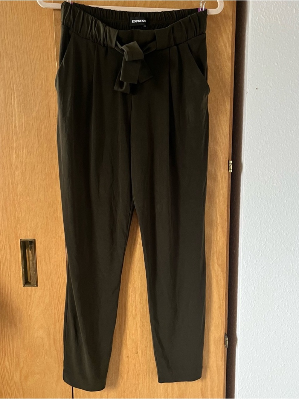 Express Olive Green Paperbag Waist Pants